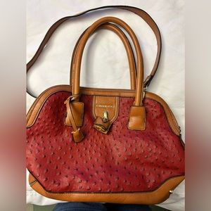 London Fog Red Faux Ostrich Leather Satchel